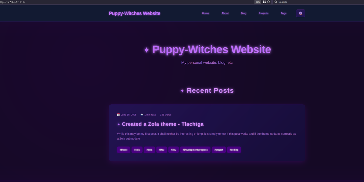 Purple witch theme preview showing mystical effects